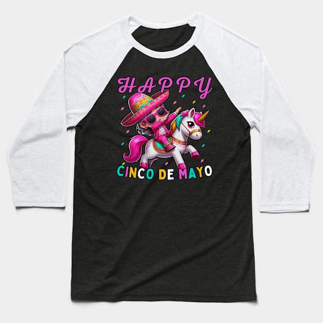 Dabbing girl Dancer on Unicorn Back Happy Cinco de Mayo wearing sunglasses Baseball T-Shirt by MetAliStor ⭐⭐⭐⭐⭐